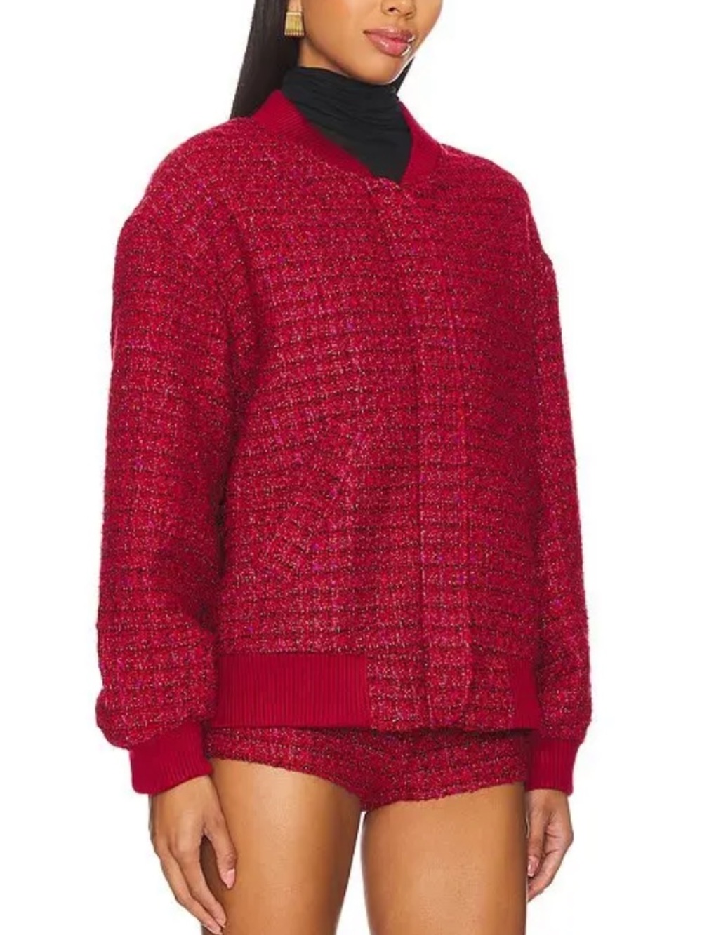 Amanda Uprichard Burgundy Textured Bomber Jacket